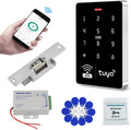 WiFi Tuya APP Access Control System Waterproof Kits RFID Keypad Controller 125KHz 13.56MHz + Door Electric Strike Lock + DC12V Power Supply, 10,000 Large User Capacity