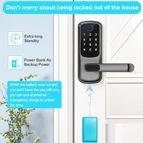 Smart Door Lock with Handle,Fingerprint Exterior Locks,Wireless APP Control, Keyless Entry Digital Lock for Front/Interior Door,Biometric Door Knob,Smart Locks for Home, Apartment, Office(Black)