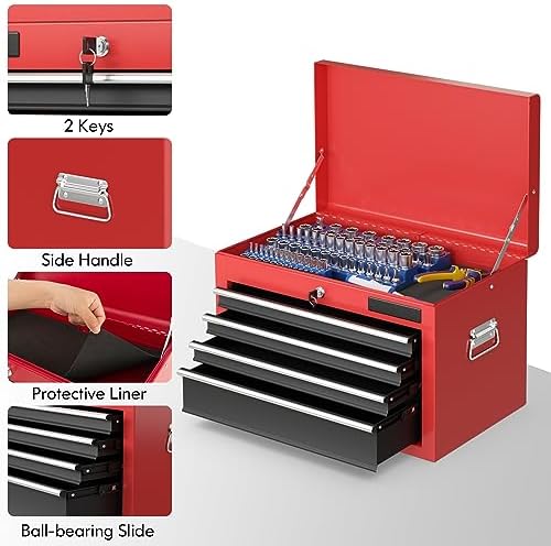 Goplus Tool Chest, 3-in-1 Rolling 6 Drawers Tool Cabinet with Detachable Top Toolbox, Middle Tool Storage, Universal Lockable Wheels, Protective Liner, Auto Lock, Metal Tool Box for Garage Workshop