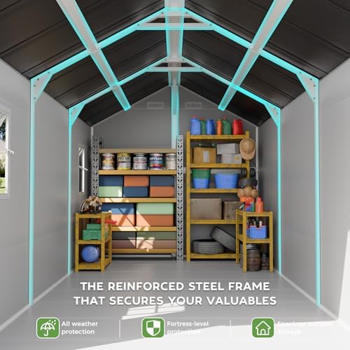 WACASA 8x14 FT Deep Resin Plastic Outdoor Storage Shed, Floor Included