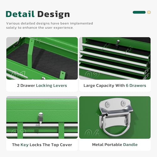 Greenvelly 8-Drawer Tool Chest with Wheels, Pre-Assembled Rolling Tool Chest, Detachable Top Tool Box, Lockable Design, Comes with Drawer Liners & Side Hooks for Garage Workshop Repair Room (Green)
