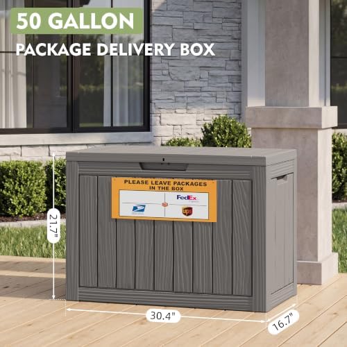 Package Delivery Box for Outside with Sign 50 Gallon (Gray)