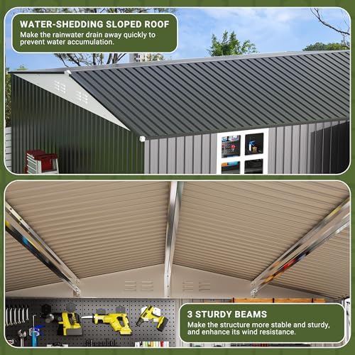 Polar Aurora 12X14 FT Metal Outdoor Storage Shed with Window, Black