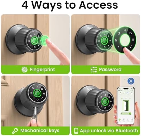 GHome Smart Fingerprint Door Lock, 4-in-1 Smart Lock with Removable Battery