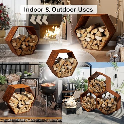 Firewood Log Rack, Heavy-Duty Hexagon, Indoor & Outdoor