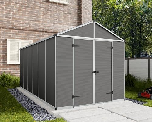 Palram - Canopia Rubicon 8' x 15' x 8' Backyard Outdoor Storage Shed, Gray
