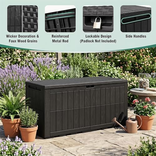 Tangkula 100 Gallon Outdoor Storage Box with Lockable Lid