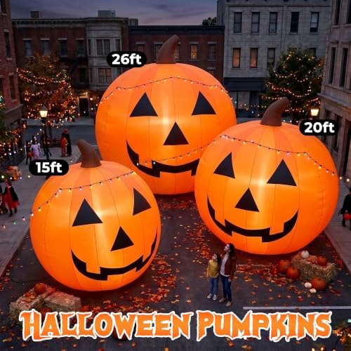 Giant 26Ft Halloween Inflatables Pumpkin Decorations, Blow Up Yard Decorations with 750W Waterproof Air Blower & LED Lights for Commercial Use, Outdoor Yard Lawn Halloween Party