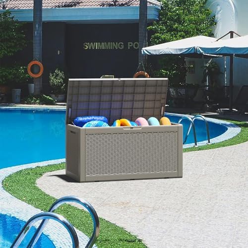 120 Gal Outdoor Storage Box Waterproof Lockable,Deck Box,Gas Lift,Grey