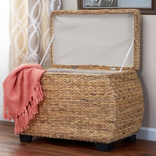 Household Essentials Large Curved Wicker Storage Chest with Liner | Water Hyacinth, Natural