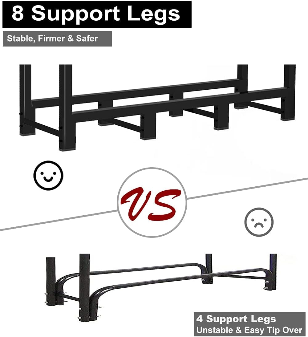 koutemie firewood rack outdoor 4 ft, fire wood shown in use