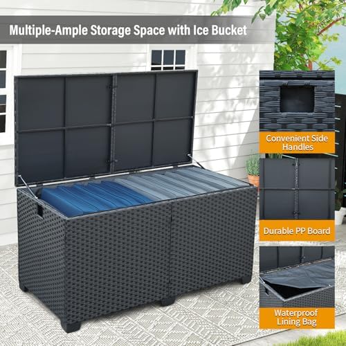 Rattan Star 180 Gallon Outdoor Storage Box Deck Storage Box Cushion Storage Bin Outdoor Large Patio Storage Bin with Waterproof Lining Bag, Black Wicker