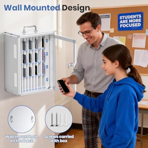 36 Slots Cell Phone Locker for Classroom, Portable Mobile Phone Storage Box with 【2 Different Size Slots】, Phone Lock Box Wall Mounted (Silver)