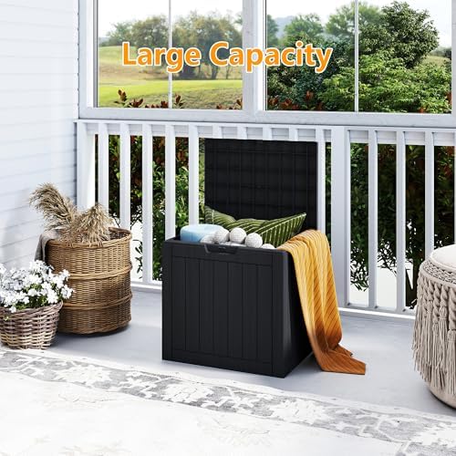 35 Gallon deck box Outdoor Cushion Storage Waterproof, Outdoor Storage Box with Lockable Lid & UV-Resistant for Patio Furniture, Outdoor Cushions, Garden Tools and Pool Supplies, Black