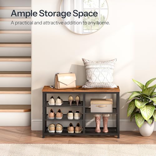 HOOBRO Shoe Bench, 5-Tier Shoe Rack Bench, Industrial Shoe Storage Bench
