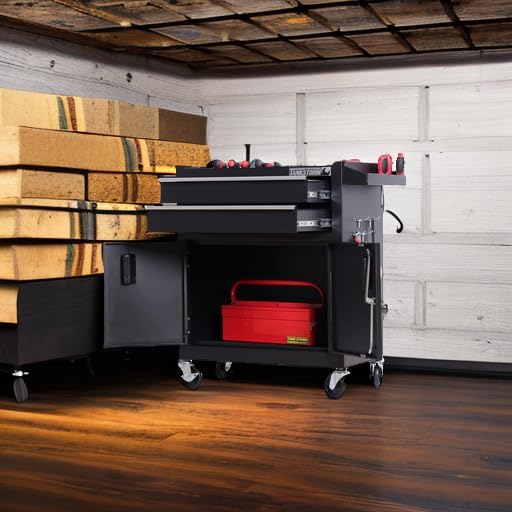 Tool Chest Heavy Duty Cart Steel Rolling Tool Box with Lockable Doors (TZ12 Black)