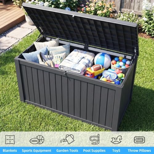 200 Gallon Outdoor Storage Deck Box, Waterproof Resin, Black