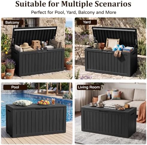 Outdoor Storage Box,140 Gallon Lockable Deck Box with Wheels,Black