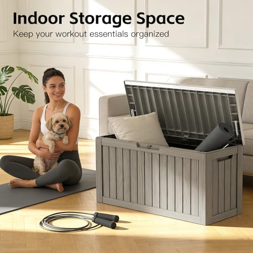 Mars Villa 80 Gallon Deck Box, Outdoor Storage Box, Outside Bin, Grey