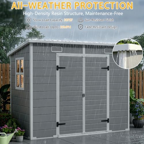 PIPLEO 8x4 FT Resin Outdoor Storage Shed with Floor