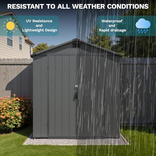 Devoko 6 x 4 FT Resin Shed with Floor, Outdoor Plastic Storage Sheds