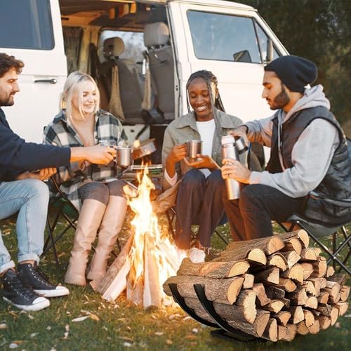 Curved Firewood Rack Holder Outdoor: 30 Inch Heavy-Duty Firewood Rack, Indoor/Outdoor Fireplace Log Holder - Rust-Resistant, Portable & Tool-Free Assembly