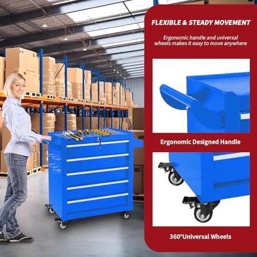 Rolling Tool Chest with Wheels, 5 Drawers Metal Tool Box(Assembly Required)