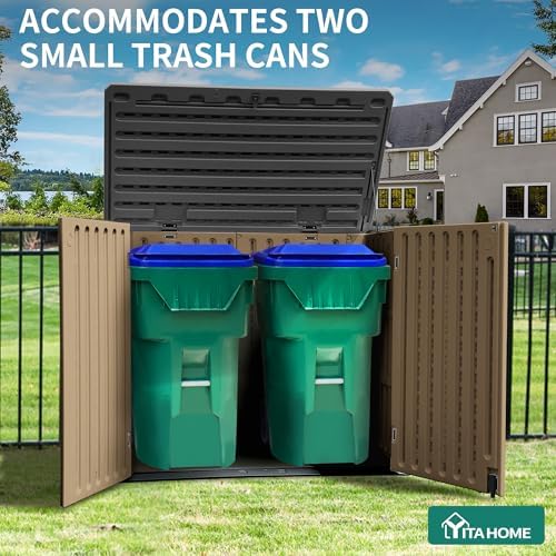YITAHOME Outdoor Resin Storage Sheds, 39 in Height Lockable Waterproof Horizontal Shed w/o Shelf, Easy to Assemble Shed Storage for Garden Tools, Brown