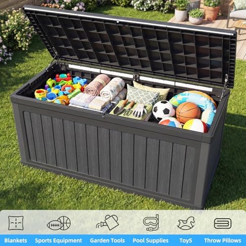 320 Gallon Outdoor Storage Deck Box, Waterproof Resin, Black