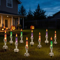 WATERGLIDE Halloween Decoration Candle Light Stakes, 10 Pack Skeleton Hands Hold Lighted Candle Pathway Makers, Waterproof Battery Operated with Timer, Light Up Figurine for Outdoor Holiday Party