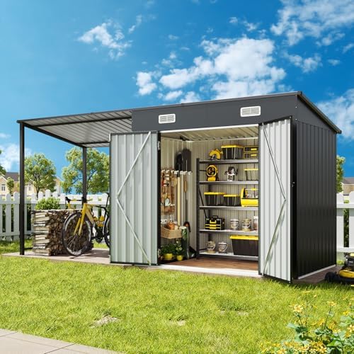 Aoxun 6x4FT Outdoor Storage Shed & Hardtop Gazebo with Solar String Lights
