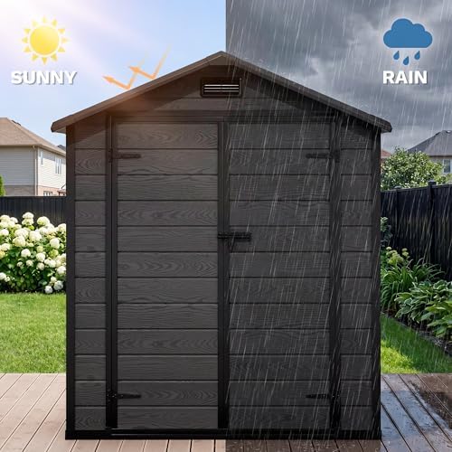 DWVO 6x4FT Resin Outdoor Storage Shed with Reinforced Floor, Window&Vent