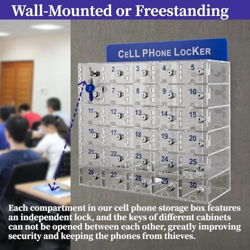 30 Slots Acrylic Clear Cell Phone Locker Box