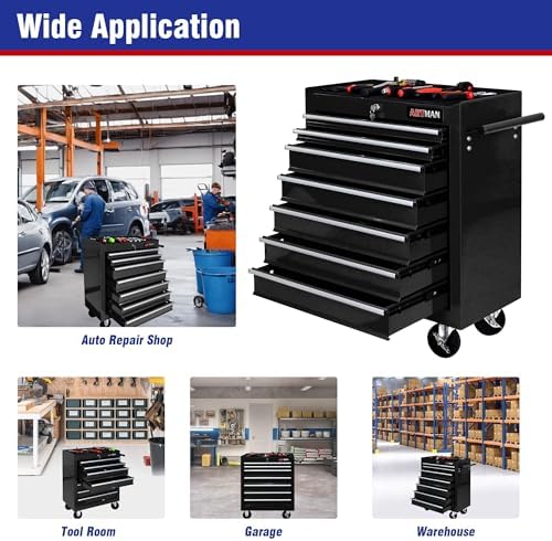 7 Drawers Rolling Tool Cart on Wheels, Multifunctional Organizer Tool Chest Tool Case, Trolley Tool Storage Tool Box for Workshop,Garage,Repair Shop (7 Drawers 24.2" W×12.9" D×30.51" H-Black)