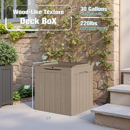 Devoko 30 Gallon Resin Deck Box 2 Pack Outdoor Indoor Waterproof Storage Box for Patio Furniture Pool Accessories Storage for Cushion Garden Tools (Light Brown, 2 Pack)