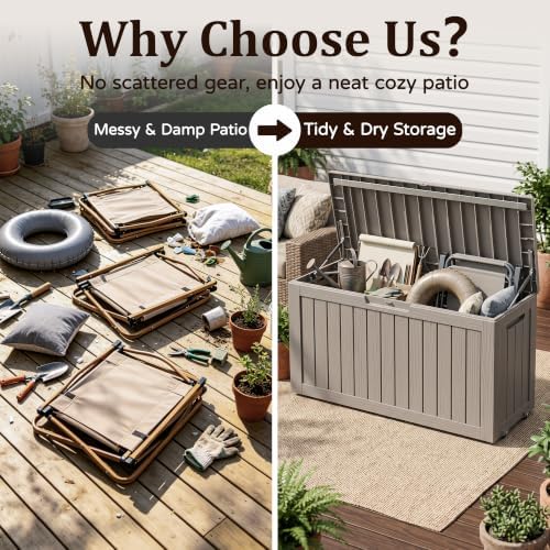 Outdoor Storage Box,120 Gallon Lockable Deck Box with Wheels,Grey