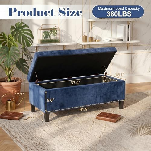 Joveco 41" Storage Bench,Tufted Fabric Storage Ottoman with Hinge and Legs