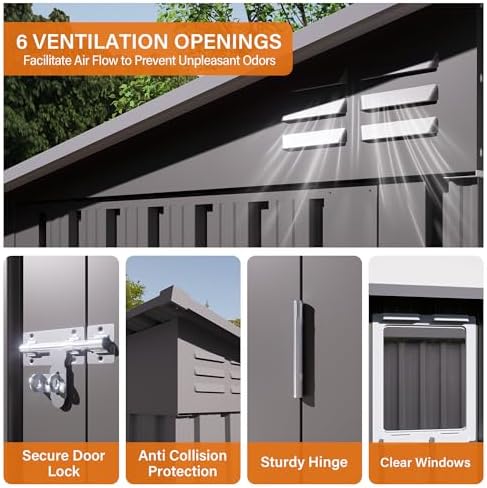 9x4 FT Outdoor Storage Shed, Metal Garden Shed with Window, Outside Tool Sheds with Lockable Hinged Doors, Waterproof Storage Building with 6 Air Vents for Backyard, Patio, Lawn, Gray