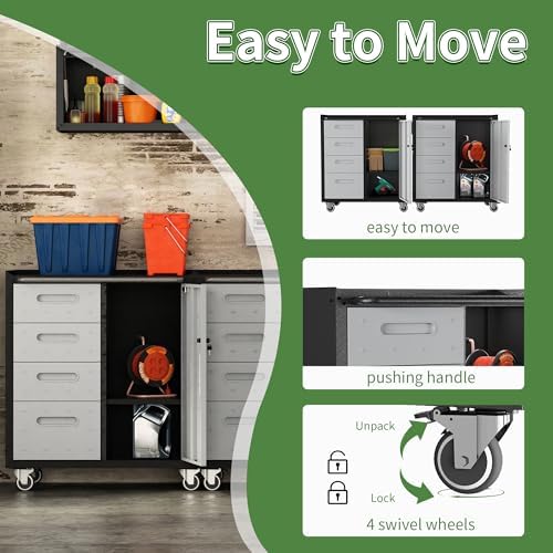Metal Mobile Tool Storage Cabinet with 4 Drawer and 1 Locking Door