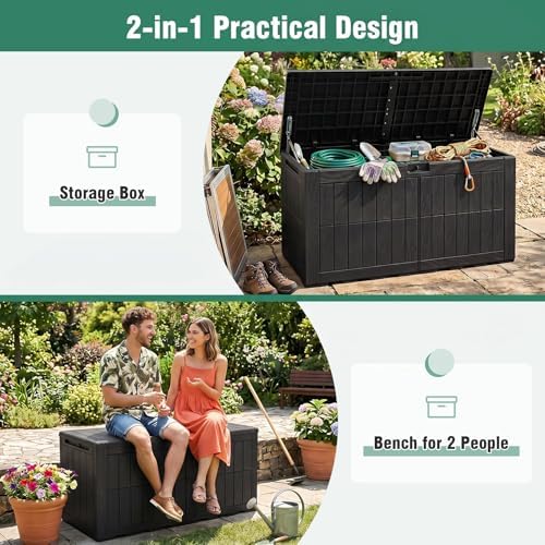 Tangkula 100 Gallon Outdoor Storage Box with Lockable Lid