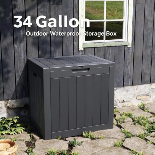 NUNU LAB 34 Gal Outdoor Storage Box Waterproof Lockable,Deck Box,Black