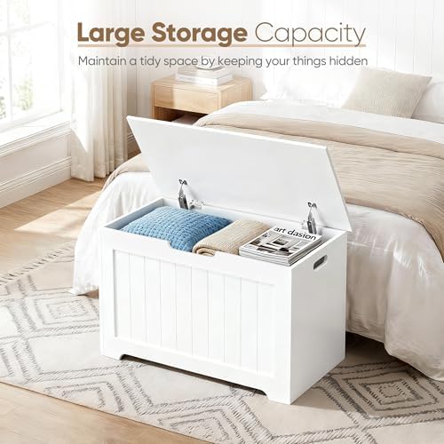 ZenStyle Storage Chest, Wood Storage Bench with 2 Safety Hinges, Storage Trunk Box Bench Entryway Bench for Bedroom and Living Room (White)