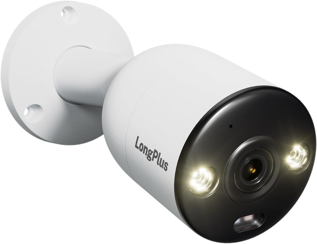 LongPlus 4K-UHD 8MP Poe Security Camera, Work with NVR, Wired Bullet Camera, Color Night Vision, LED Spotlights, Strobe Light Alarm, 132° FOV, Two-Way Audio, AI Motion Detection