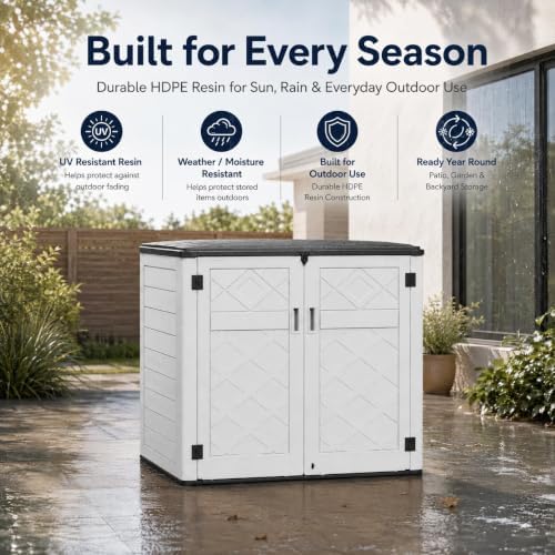 ADDOK Outdoor Storage Cabinet, 48 Cu.Ft Horizontal Resin Storage Shed