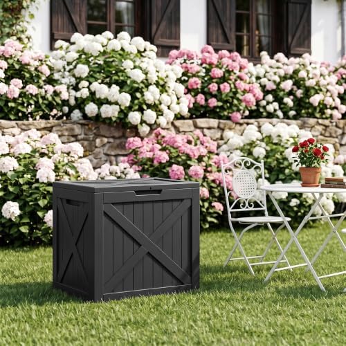 ROJIK 56 Gal Waterproof Deck Box, Compact Outdoor Storage Box, Black
