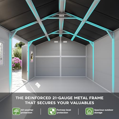 WACASA 10x12 FT Large Resin Plastic Outdoor Storage Shed with Floor