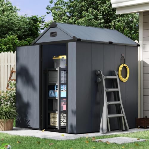Aoxun 4×6 FT All-Weather Resin Storage Shed, Dark Gray