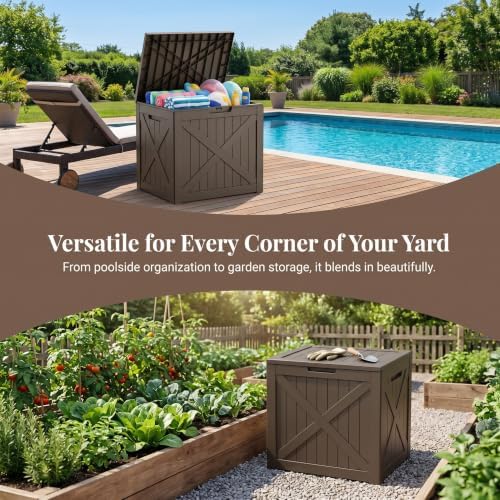 32 Gallon Waterproof Resin Storage Deck Box, Light Coffee