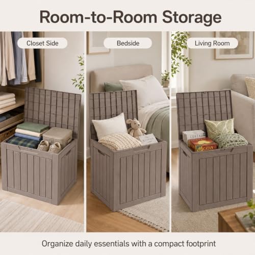Outdoor Storage Box Resin Deck Box Waterproof Gray Brown 32 Gallon