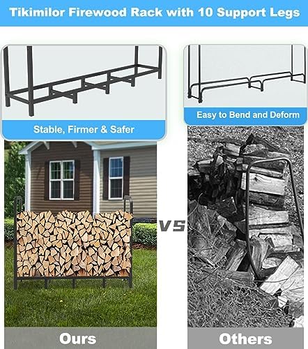 5.3ft Firewood Rack Holder, Adjustable Heavy Duty Fire Log Stacker Stand for Fireplace, Outdoor Indoor Metal Wood Pile Storage Organizer, Patio Logs Stand tool, Black